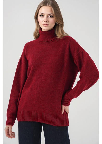 Kadın BDART Oversized Ribanalı Yüksek Yaka Kazak Red indirimleri