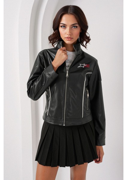 Kadın BDART Düğmeli Kısa Yapay Deri Ceket Black modelleri