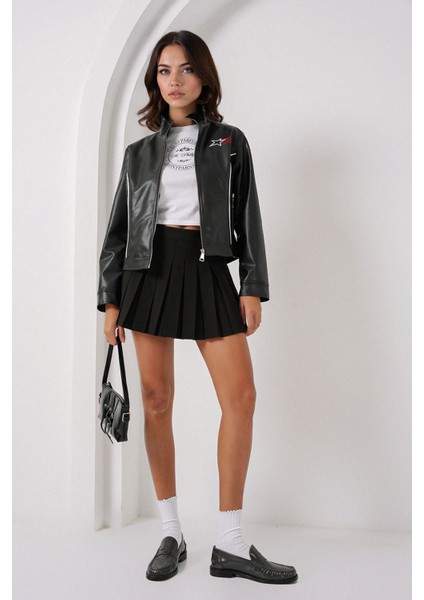 Kadın BDART Düğmeli Kısa Yapay Deri Ceket Black fırsatları