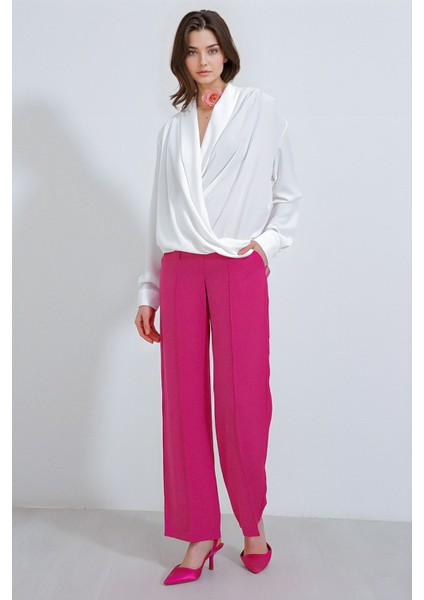 Kadın BDART Şal Yaka Bol Kesim Bluz White