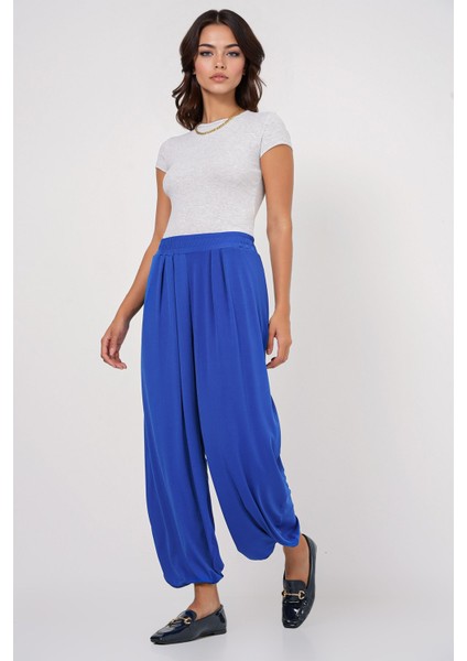 Kadın BDART Geniş Paça Pileli İpli Pantolon Blue indirimleri