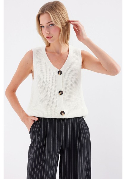 Kadın BDART Desenli V-Yaka Düğmeli Yelek Natural indirimleri