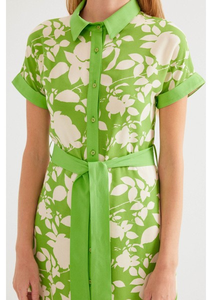 Kadın BDART Kemerli Çiçekli Midi Elbise Yeşil