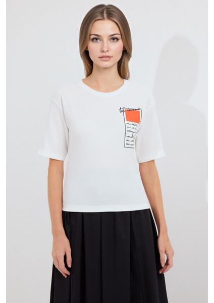 Kadın BDART Baskılı Yuvarlak Yaka Kısa Kollu Tişört Parlak Turuncu indirimleri