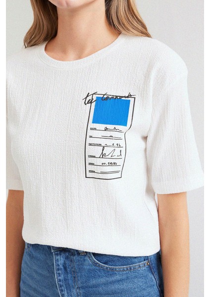 Kadın BDART Baskılı Yuvarlak Yaka Kısa Kollu Tişört Maya Mavisi