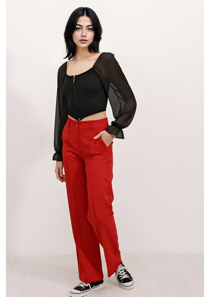 Kadın BDART Kare Yaka, Sıfırlı Kısa Bluz Siyah