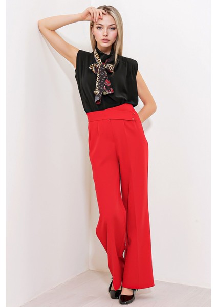 Kadın BDART Kemerli Palazzo Pantolon Kırmızı