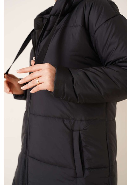Kadın BDART Kapüşonlu Uzun Şişme Mont Black