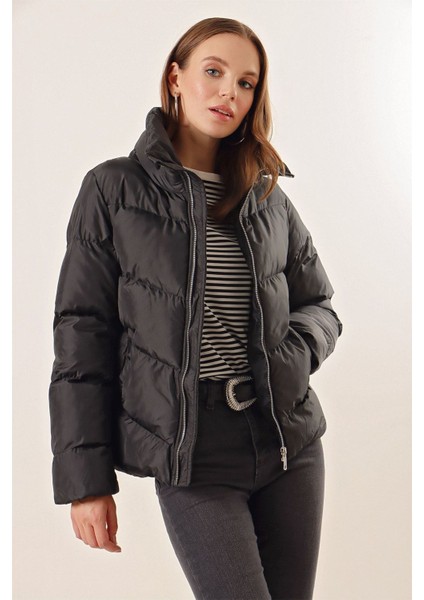 Kadın BDART Kalın Fermuarlı Şişme Ceket Black