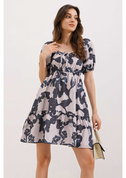 Kadın BDART Kemerli Kısa Mini Elbise ile Kare Yaka Siyah