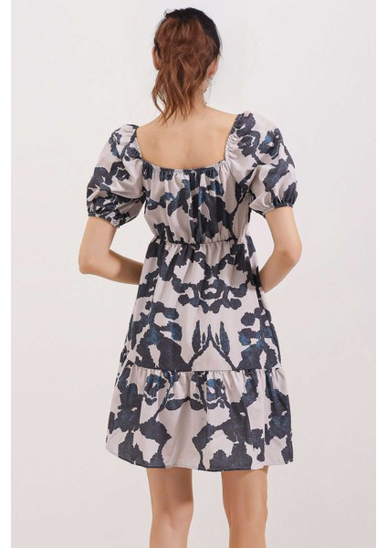 Kadın BDART Kemerli Kısa Mini Elbise ile Kare Yaka Siyah