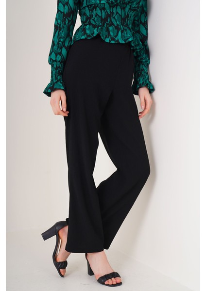 Kadın BDART Dokulu Rahat Fit Örgü Pantolon Siyah