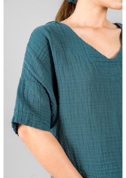 Müslin Kadın V Yaka Kısa Kol Bluz fiyatları