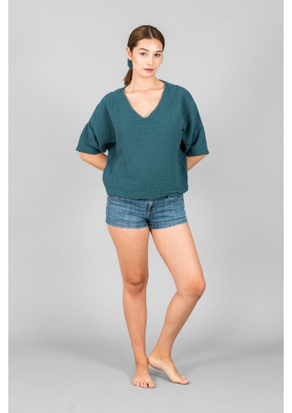 Müslin Kadın V Yaka Kısa Kol Bluz modelleri