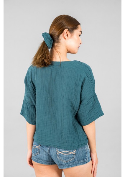 Müslin Kadın V Yaka Kısa Kol Bluz