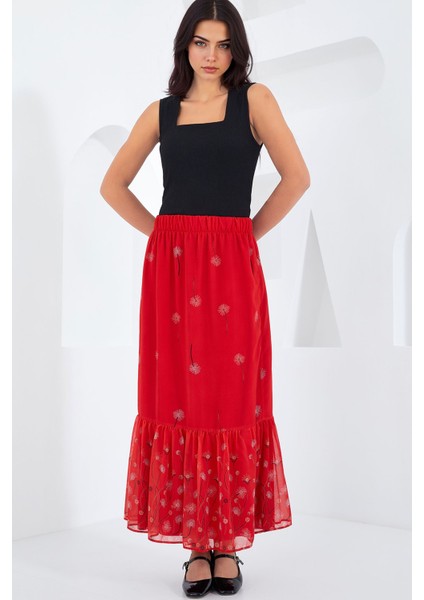 Kadın BDART Çiçek Desenli Maxi Etek Red indirimleri