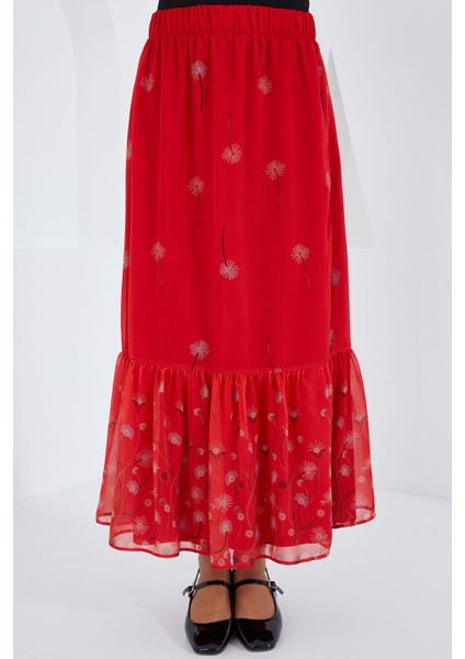 Kadın BDART Çiçek Desenli Maxi Etek Red