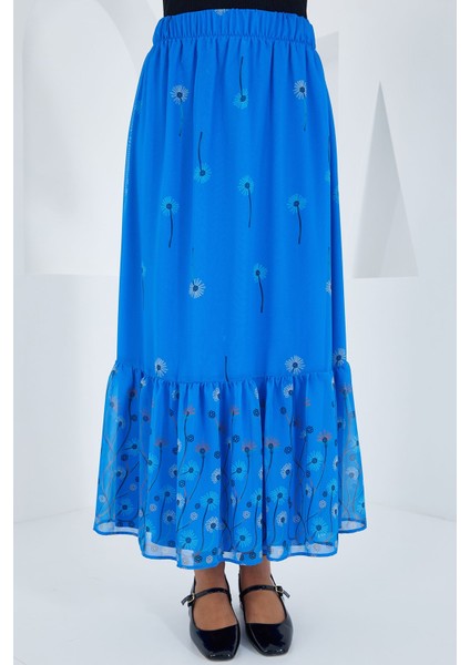 Kadın BDART Çiçek Desenli Maxi Etek Blue