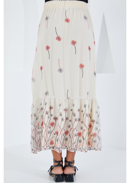 Kadın BDART Çiçek Desenli Maxi Etek Natural