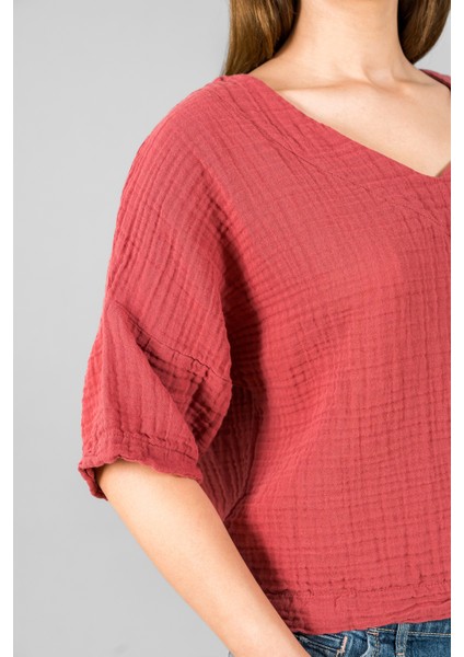 Müslin Kadın V Yaka Kısa Kol Bluz