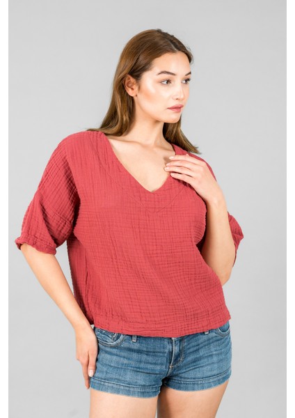 Müslin Kadın V Yaka Kısa Kol Bluz fiyatları