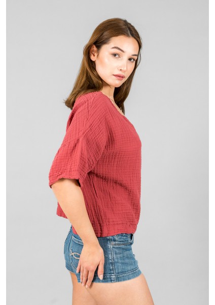 Müslin Kadın V Yaka Kısa Kol Bluz modelleri