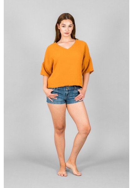 Müslin Kadın V Yaka Kısa Kol Bluz fiyatları