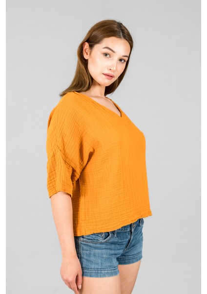 Müslin Kadın V Yaka Kısa Kol Bluz modelleri