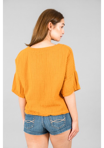Müslin Kadın V Yaka Kısa Kol Bluz fırsatları