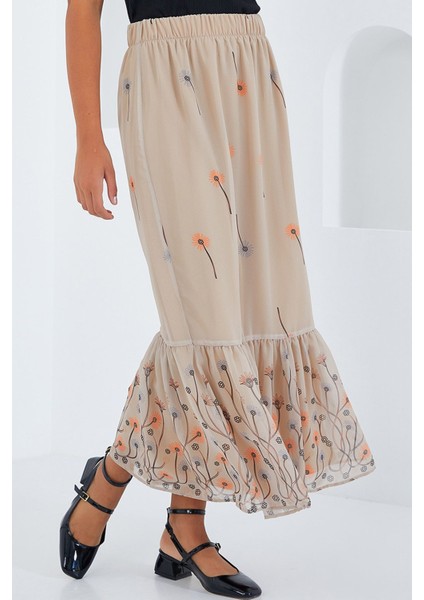 Kadın BDART Çiçek Desenli Maxi Etek Natural