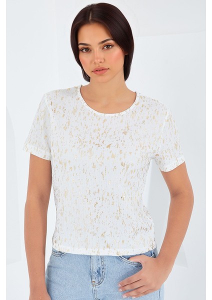 Kadın BDART Arka Baskılı Cropp Tişört Krem Doğal indirimleri