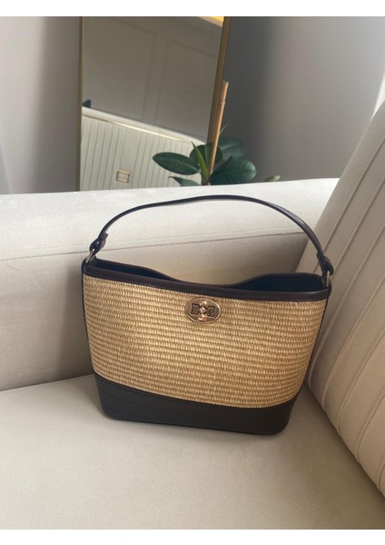 Hasır Görünümlü Kilitli Omuz Çantası