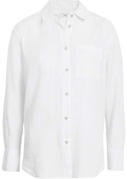 Saf Keten Oversize Girlfriend Gömlek