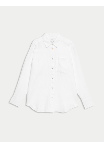 Saf Keten Oversize Girlfriend Gömlek