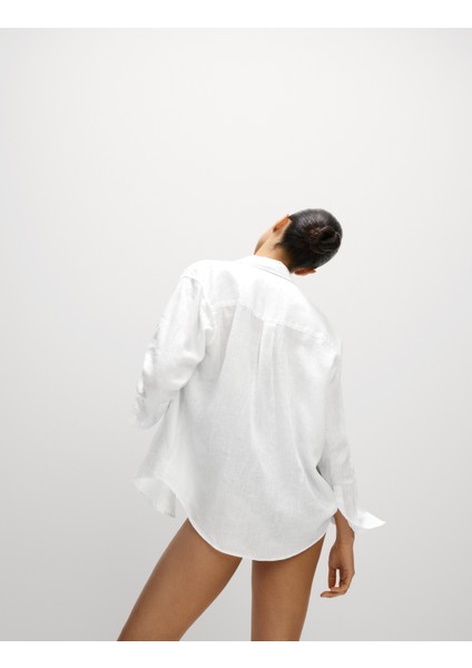 Saf Keten Oversize Girlfriend Gömlek