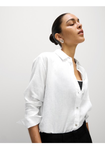 Saf Keten Oversize Girlfriend Gömlek