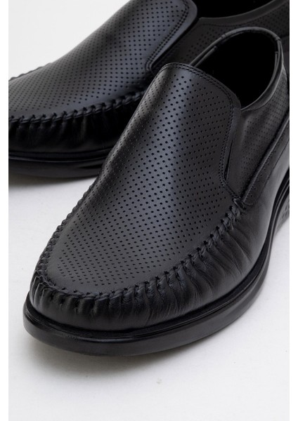 Hakiki Deri Erkek Ayakkabı Düz Taban Bağcıksız Ortopedik Tasarım