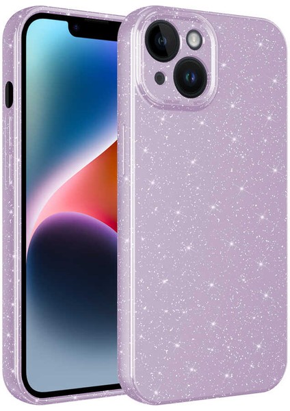Apple iPhone 14 Plus Kılıf Kamera Korumalı Simli Lüks Tkdw Koton Kapak-Lila