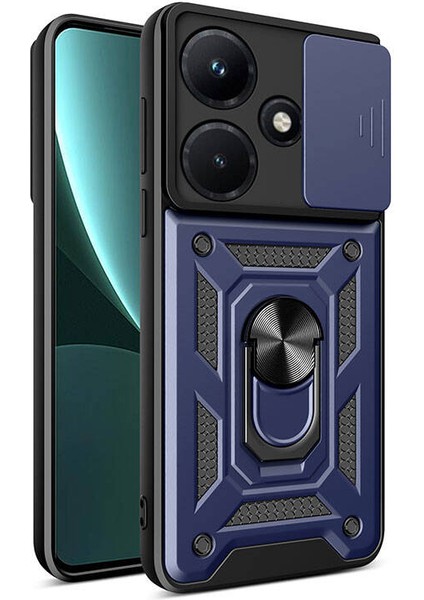 Infinix Hot 30I Kılıf Magnetik Standlı Kamera Korumalı Tkdw Sürgülü Vega Kapak-Mavi