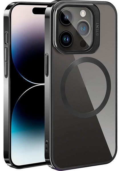 Apple iPhone 15 Pro Max Kılıf Magsafe Wireless Şarj Özellikli Standlı Tkdw Klon Kapak-Siyah