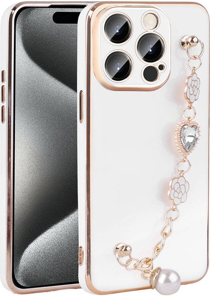 Apple iPhone 15 Pro Kılıf El Tutamaçlı Kamera Korumalı Tkdw Taka Silikon Kapak-Beyaz