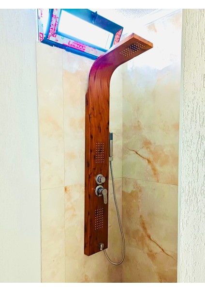Allimo Ahşap Görünüm Paslanmaz Panel Duş Seti