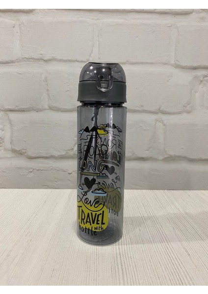 Turuncu Tritan Su Matarası 500 Ml, Desenli, Kapaklı, Okul ve Seyahat Için Ideal