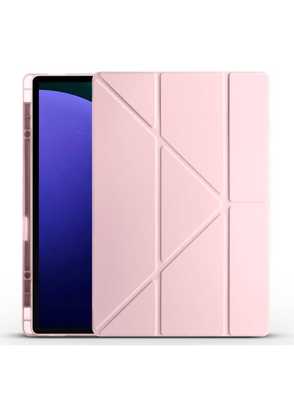 Galaxy Tab S9 Ultra Kılıf Uyumlu Tkdw Tri Folding Kalem Bölmeli Standlı Kılıf-Rose Gold
