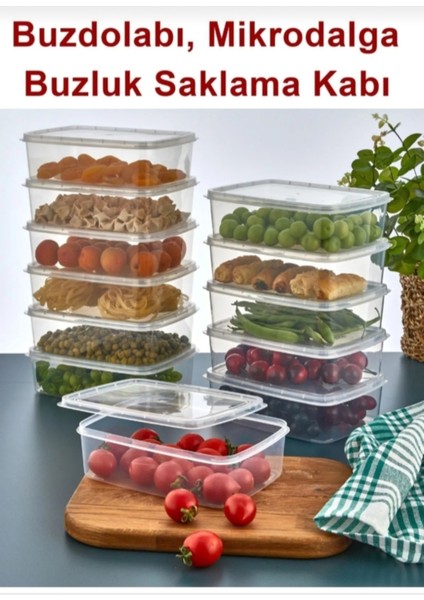 Şeffaf 1350 ml Saklama Kabı Seti, Difriz Uyumlu, 12 Adet, Buzdolabı Düzenleyici