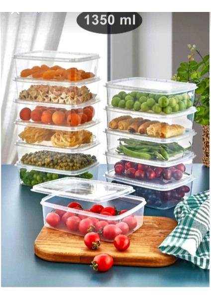 Şeffaf 1350 ml Saklama Kabı Seti, Difriz Uyumlu, 12 Adet, Buzdolabı Düzenleyici indirimleri
