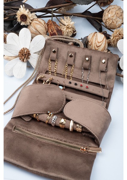 Katlanabilir Rulo Takı ve Seyahat Çantası, Koyu Kahve, Çok Renkli Tasarım modelleri