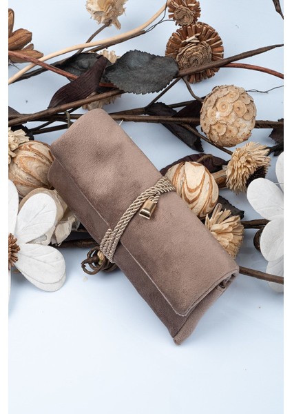 Katlanabilir Rulo Takı ve Seyahat Çantası, Koyu Kahve, Çok Renkli Tasarım