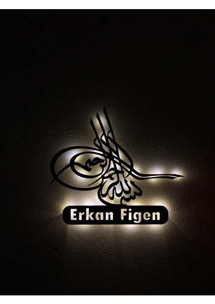 Aa Ledli Pilli Osmanlı Tuğrası Tablo, Isme Özel Ahşap Tablo, Işıklı Tablo