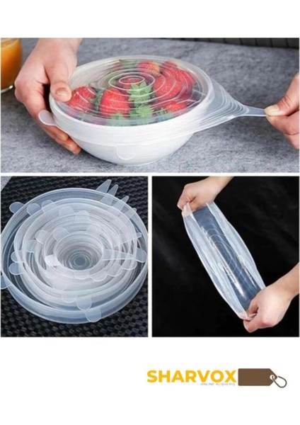 Beyaz 6'lı Silikon Saklama Kapak Seti, Tazeliği Koruyan Gıda Koruyucu